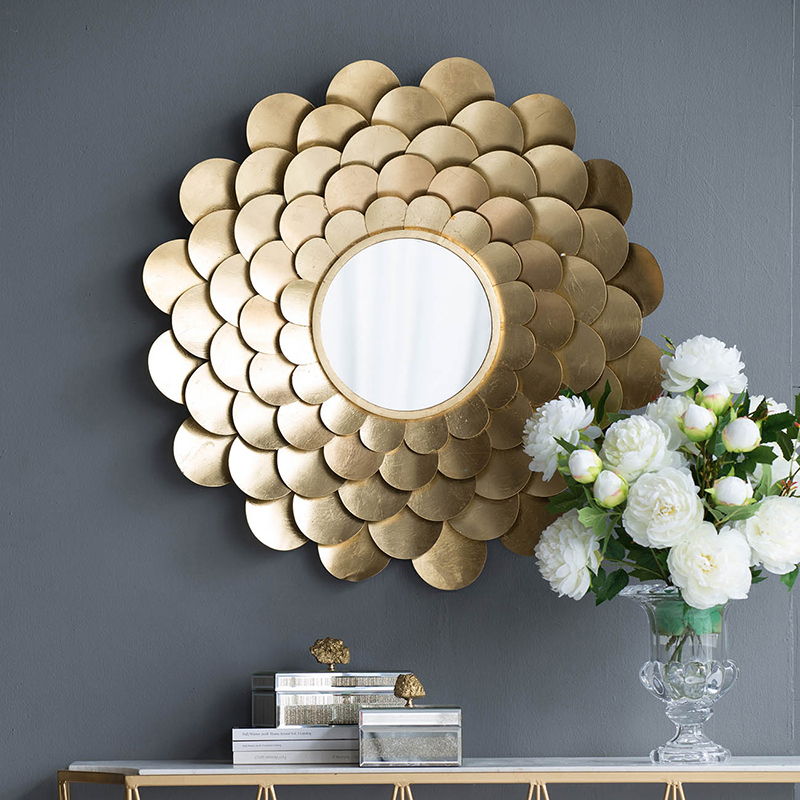 Mirrored Floral Wall Decor, Wall Mirror For Living Room Entryway - Gold