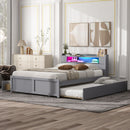 Storage Platform Bed With LED Lights, 2 Drawers And Trundle