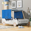 Full Size Car Shaped Bed with Tents,White+Natural