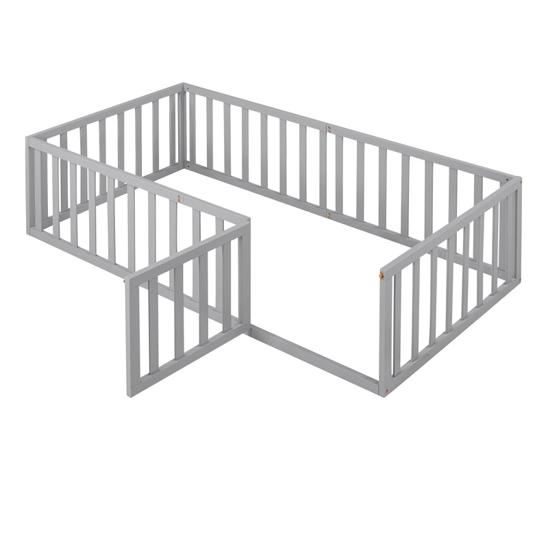 Twin Size Wood Daybed Frame with Fence, Gray(OLD SKU :WF289661AAE)