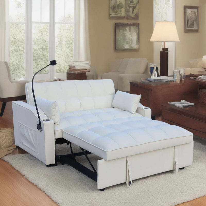 Modern Velvet Loveseat Futon Sofa With Pullout Bed, Adjustable Reclining Backrest, Toss Pillows