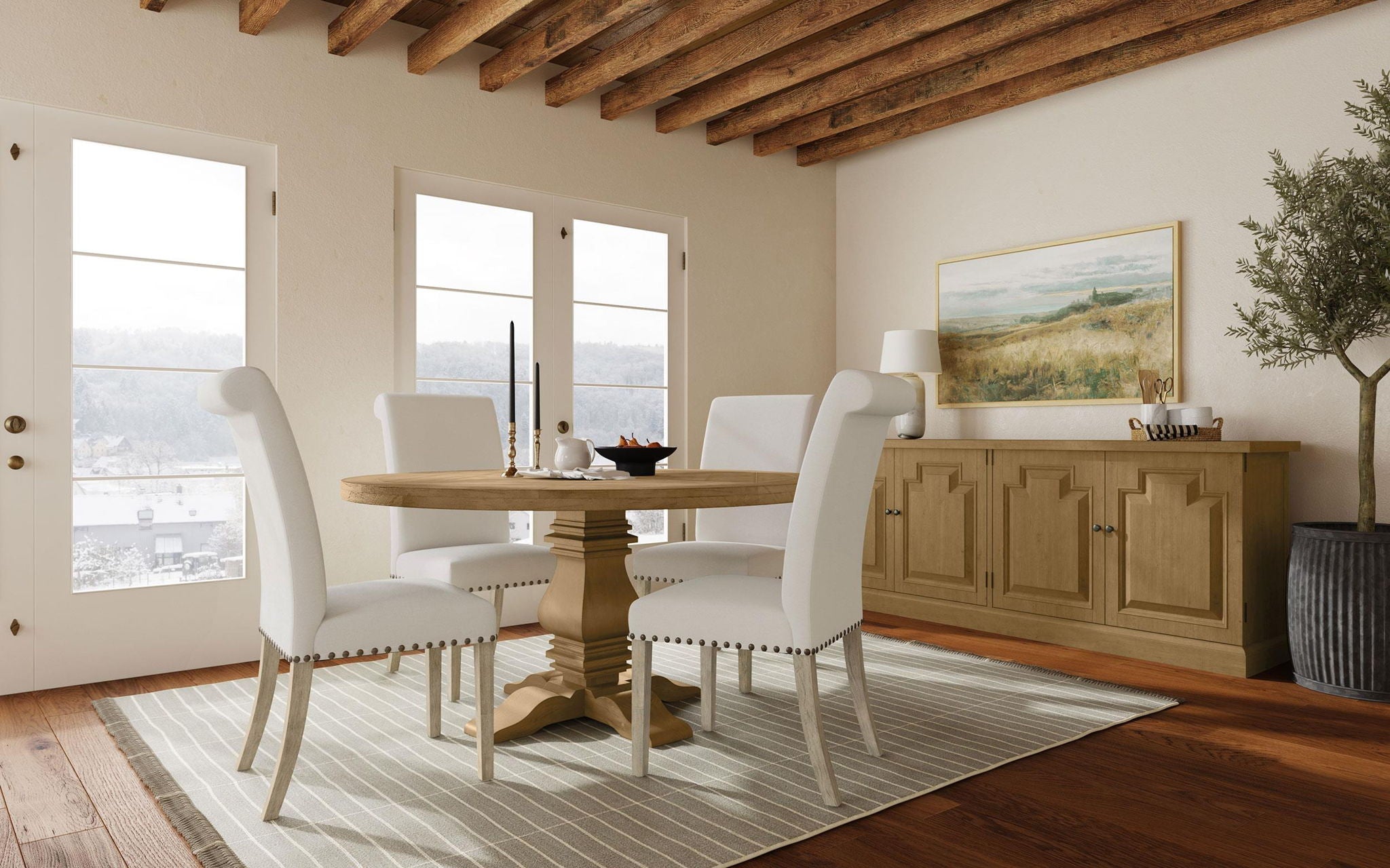 Florence Round 60-inch Wood Dining Table Rustic Honey - Atlantic Fine Furniture Melbourne FL