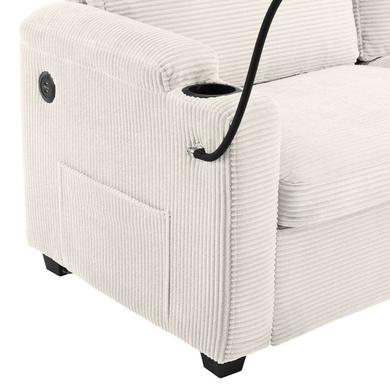 Corduroy Sleeper Sofa Loveseat Sofa With Full Size Mattress, 2 USB Ports, 2 Cup Holders, 2 Side Pockets And Phone Holder