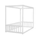 Canopy Frame Floor Bed With Fence, Guardrails