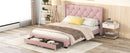 Queen Size Storage Bed Linen Upholstered Platform Bed & Two Drawers - Pink