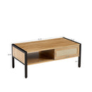 40.16" Rattan Coffee Table, Sliding Door For Storage, Metal Legs, Modern Table For Living Room