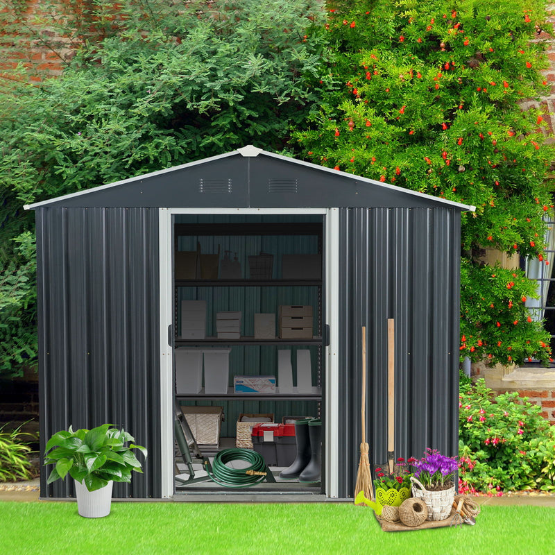 Outdoor Metal Storage Shed With Floor Base