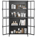 Premium Metal Storage Cabinet With Tempered Glass Doors, Adjustable Shelves, And Anti Tipping Device - Black