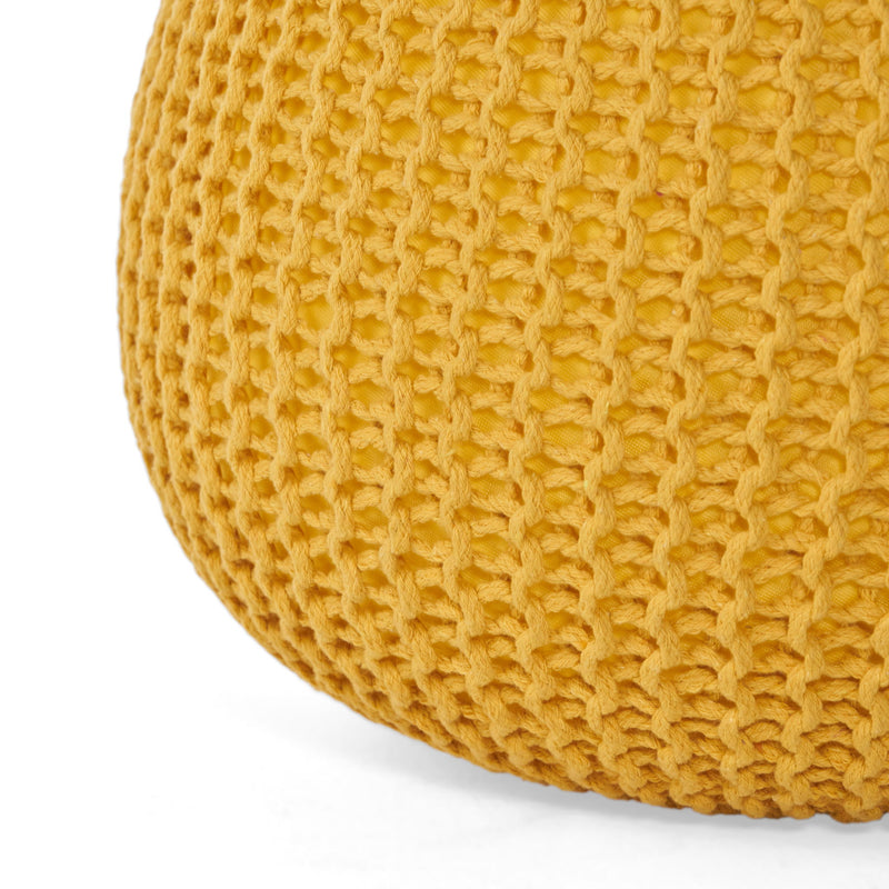 Bordeaux - Knitted Cotton Round Pouf, Versatile Ottoman And Floor Cushion