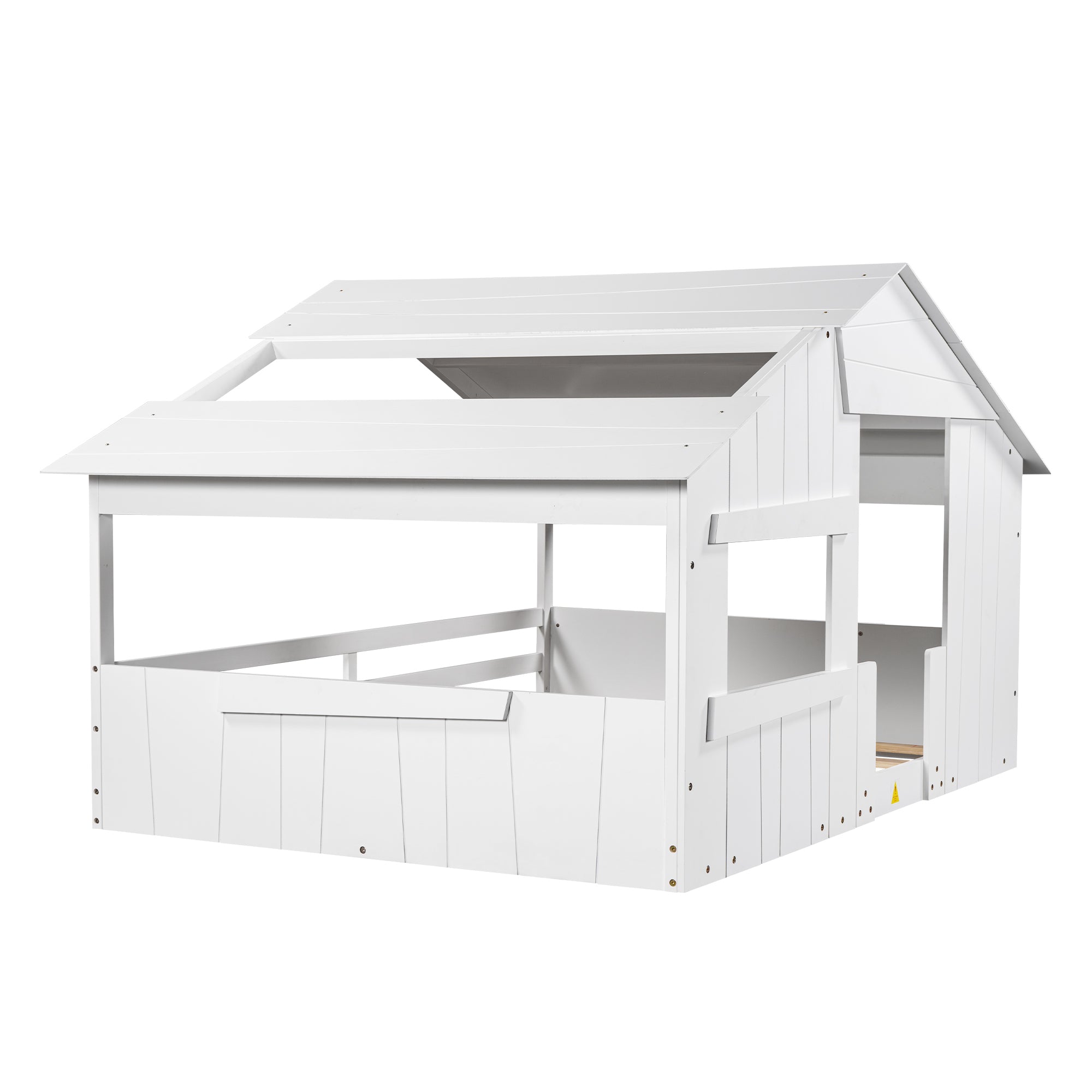 Wood Full Size House Bed with Roof, Window and Guardrail, White - Atlantic Fine Furniture Melbourne FL