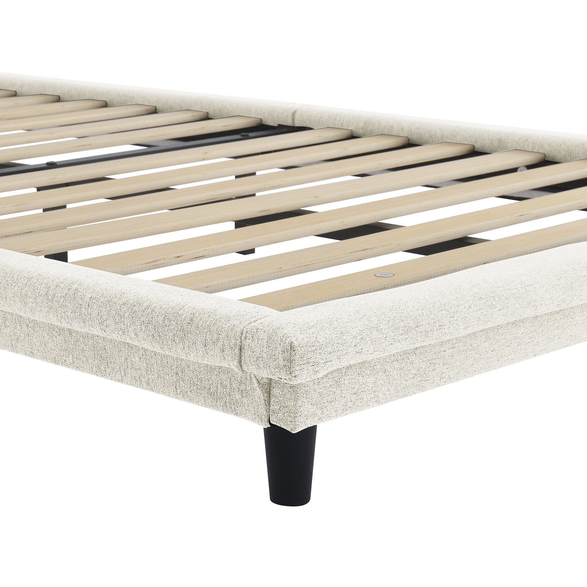 Twin Size Upholstered Bed with Light Stripe, Floating Platform Bed, Linen Fabric,Beige - Atlantic Fine Furniture Melbourne FL