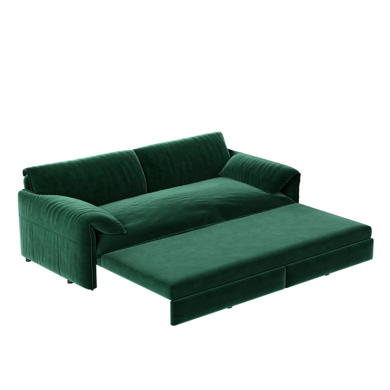 Queen Pull Out Sofa Bed, 3 In 1 Convertible Sleeper Sofa With Side Storage For Living Room - Green