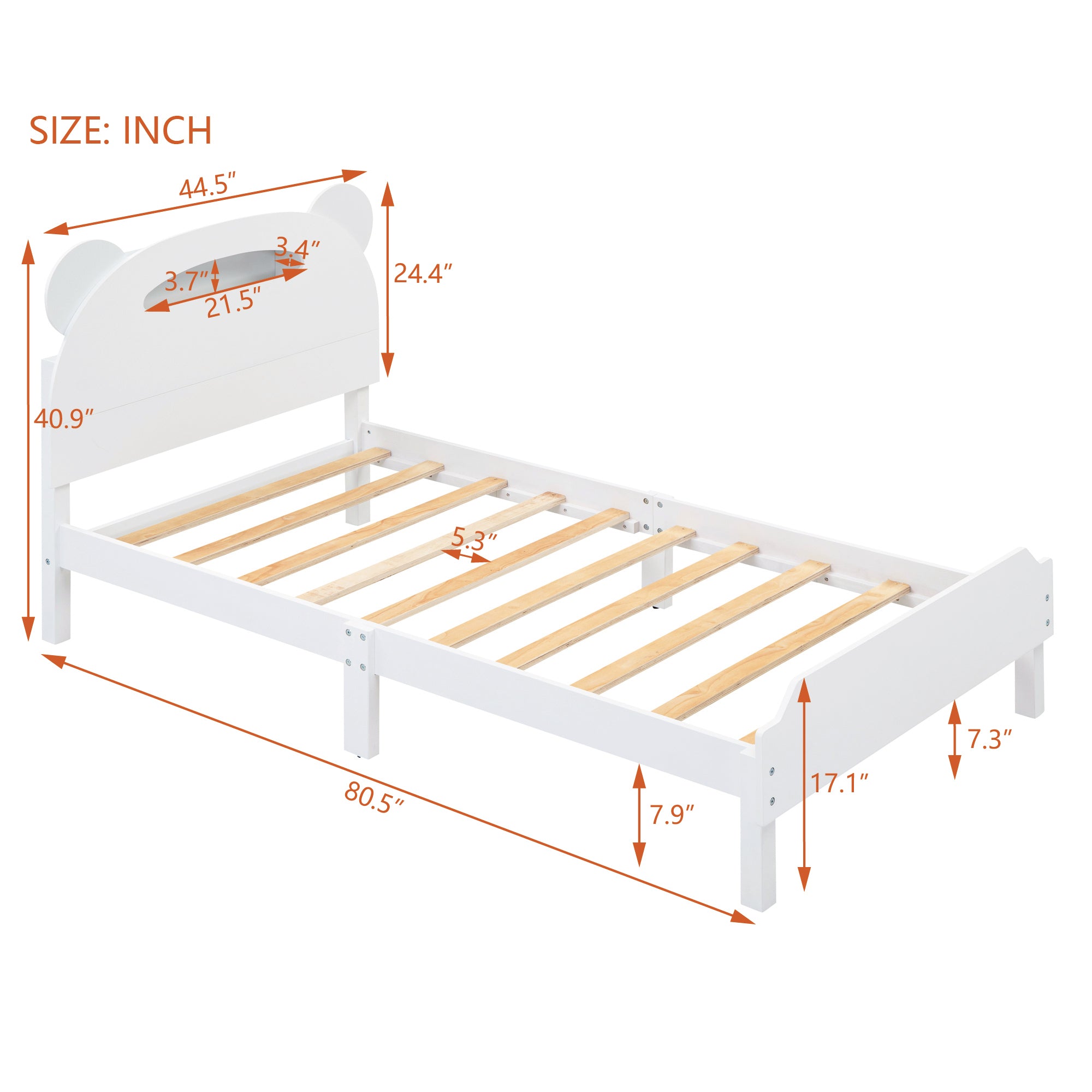 Twin Size Wood Platform Bed with Bear-shaped Headboard,Bed with Motion Activated Night Lights,White - Atlantic Fine Furniture Melbourne FL
