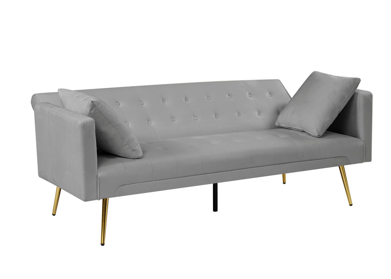 Morden Velvet Futon Sofa Bed For Living Room, Convertible 3 Adjustable Couch Loveseat With Metal Leg