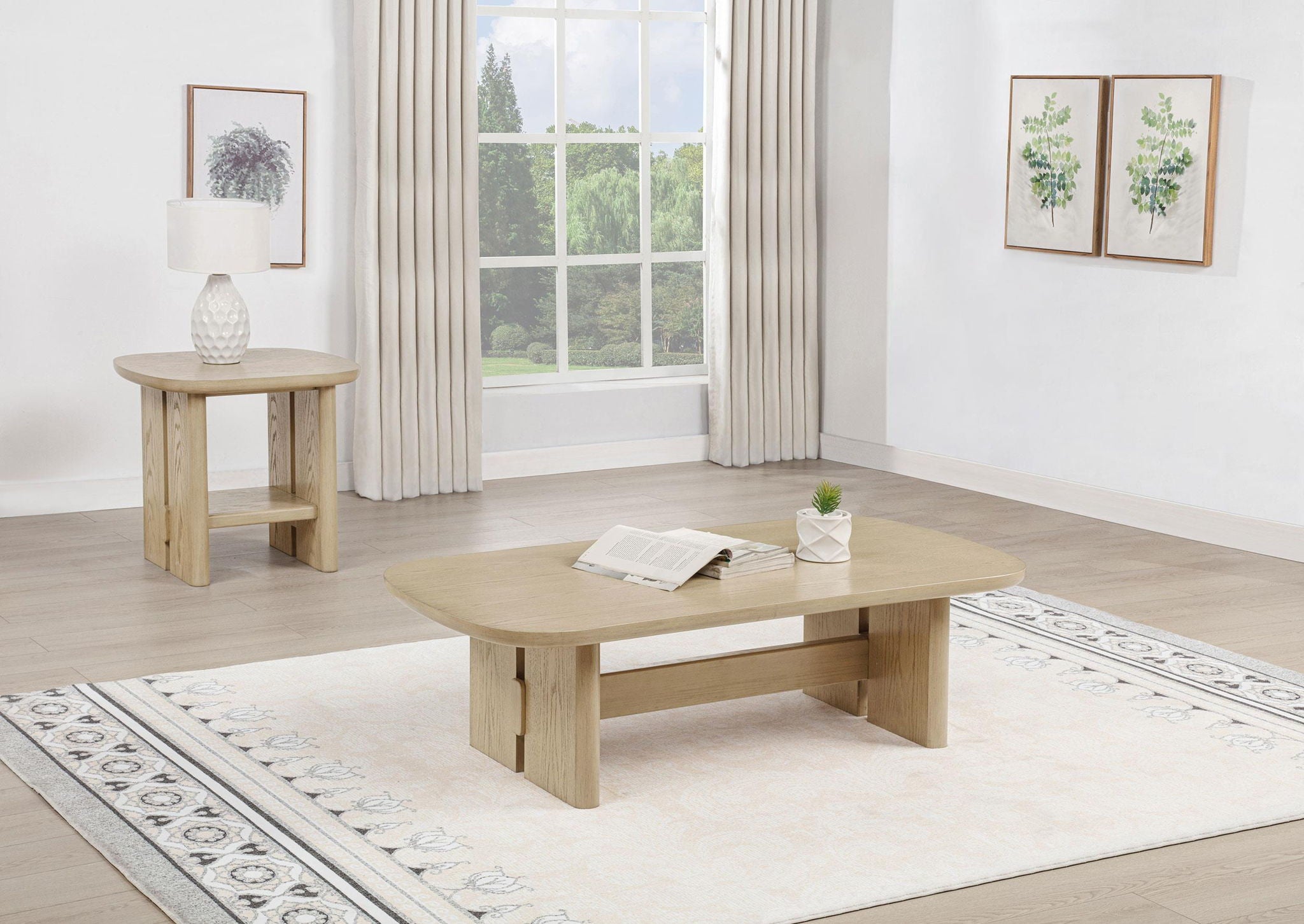 Kailani 2-piece Coastal Coffee and End Table Set Beige Oak - Atlantic Fine Furniture Melbourne FL