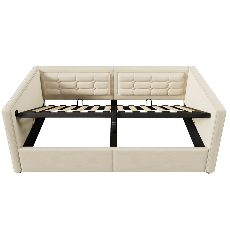 Upholstered Hydraulic Storage Daybed With USB & Type C Charging