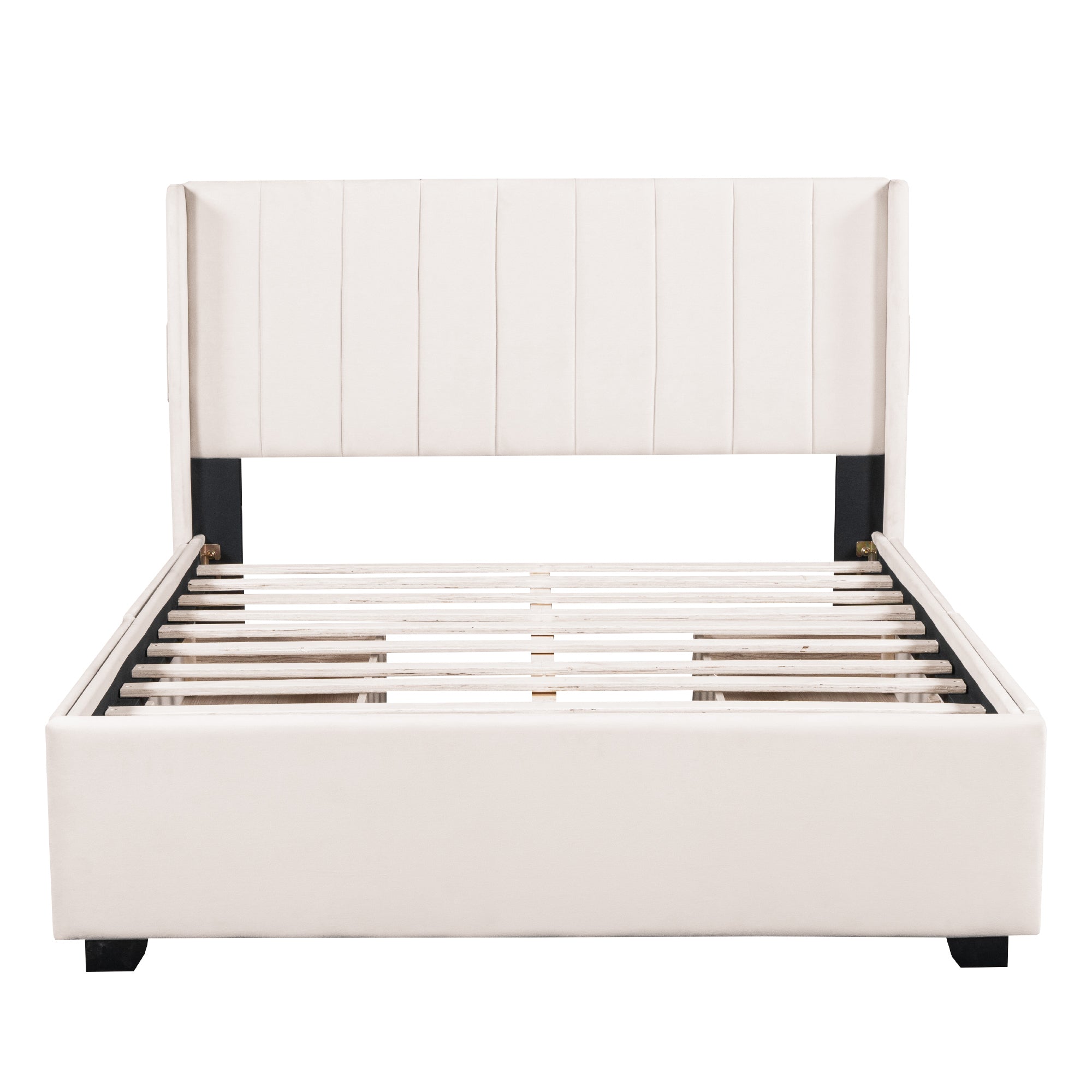 Full Size Upholstered Bed with 4 Drawers, Beige - Atlantic Fine Furniture Melbourne FL