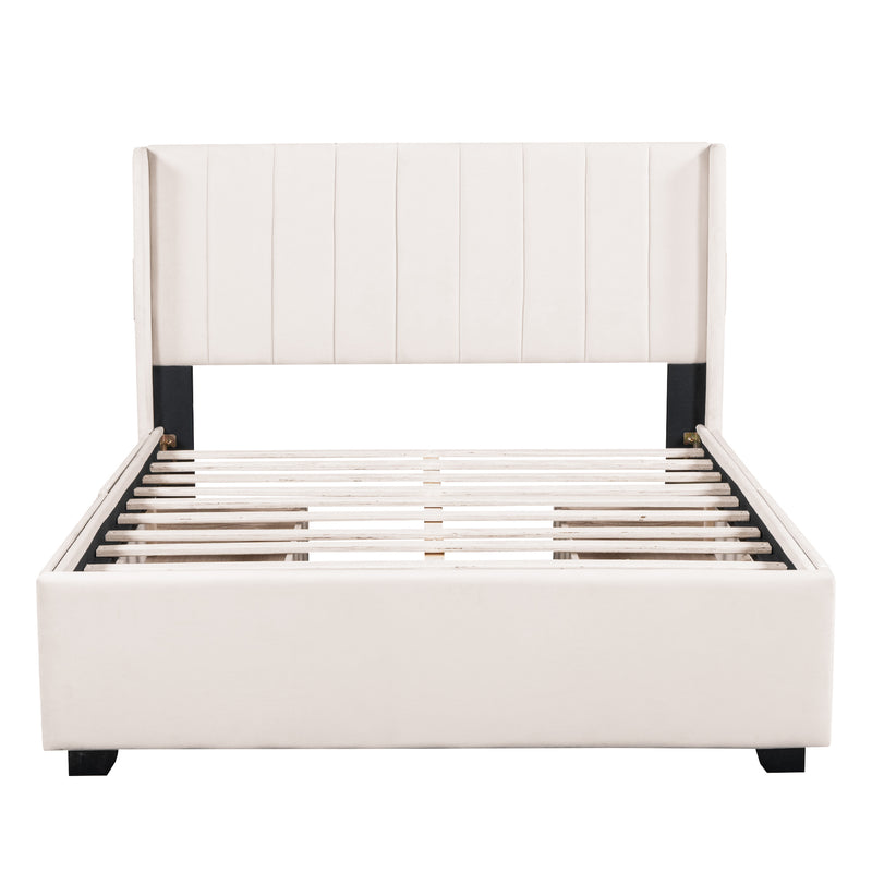 Full Size Upholstered Bed with 4 Drawers, Beige