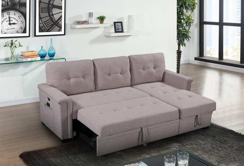 Ashlyn - Reversible Sleeper Sectional Sofa With Storage Chaise, USB Charging Ports And Pocket