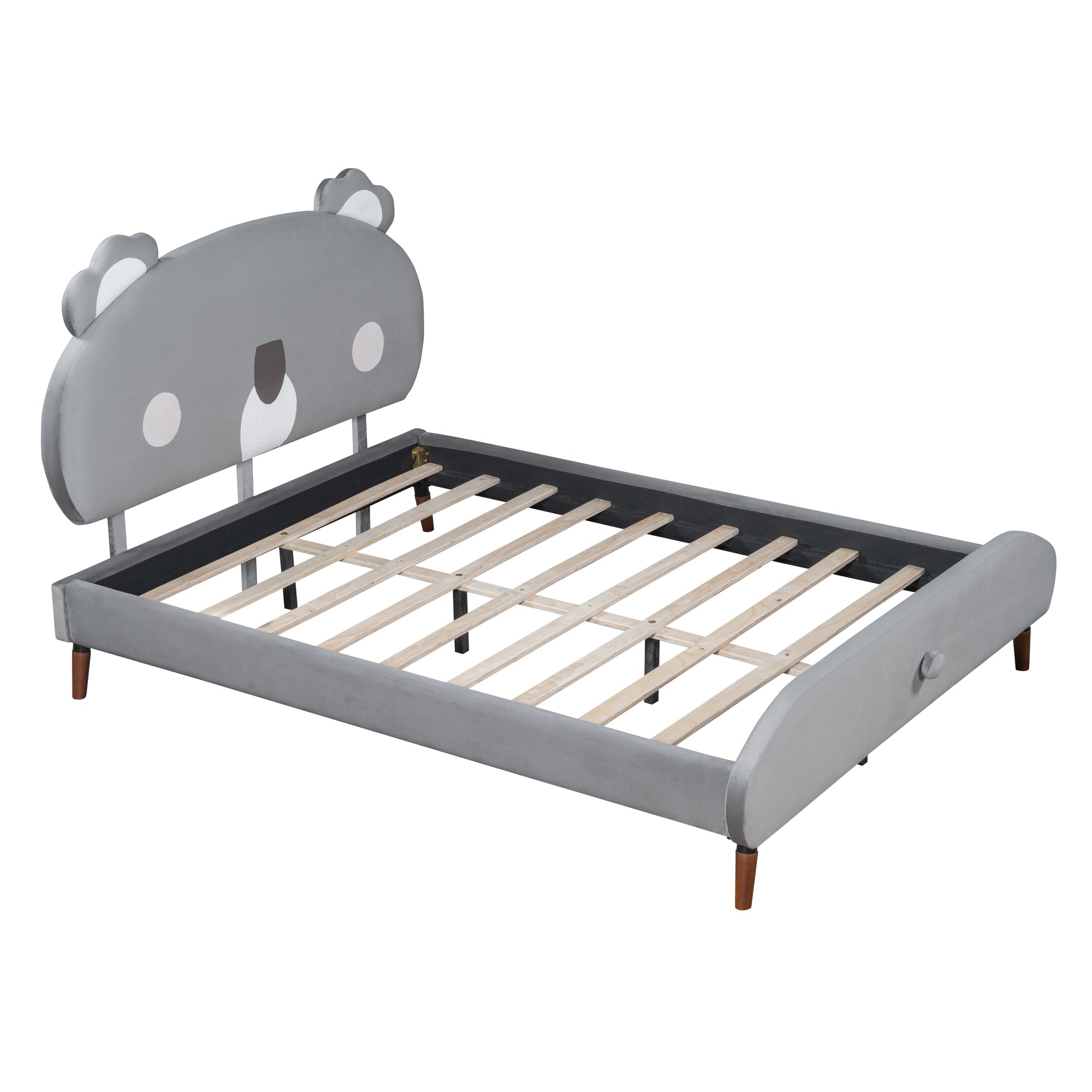 Full Size Upholstered Platform Bed with Koala-Shaped Headboard, Gray - Atlantic Fine Furniture Melbourne FL