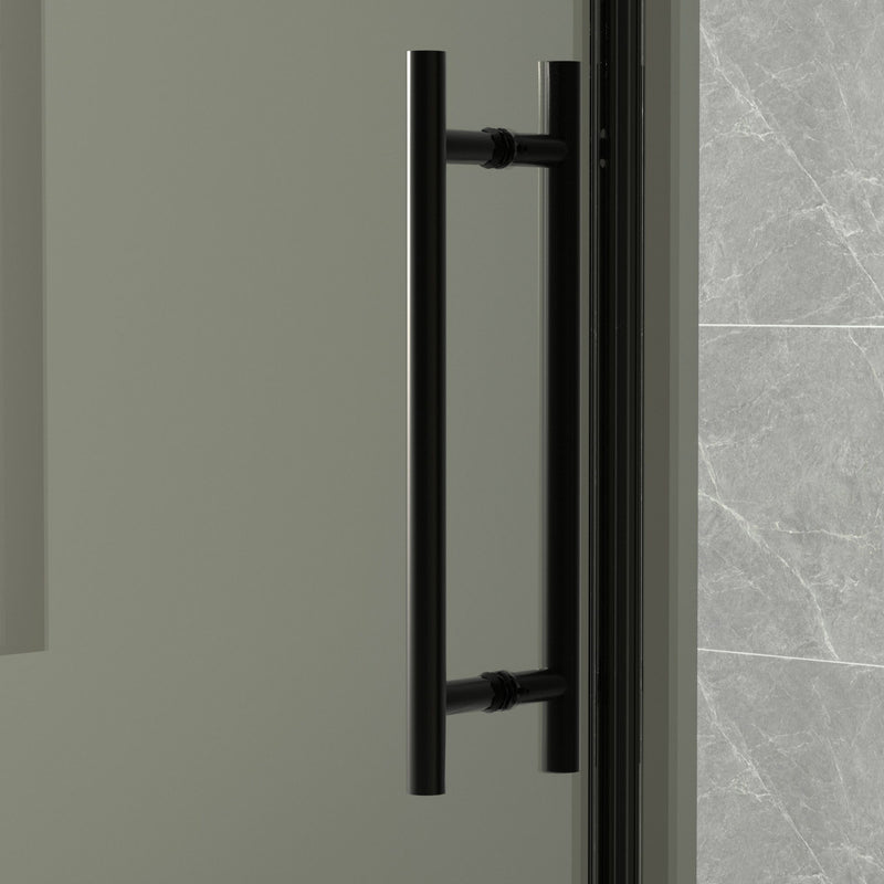 Semi-Frameless Double Hinges Shower Door In Matte , Tempered Glass, Reversible Installation - Black