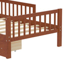 Bed With Headboard Storage Rack, 2 Under Bed Drawers, 3 Side Guardrails For Safety