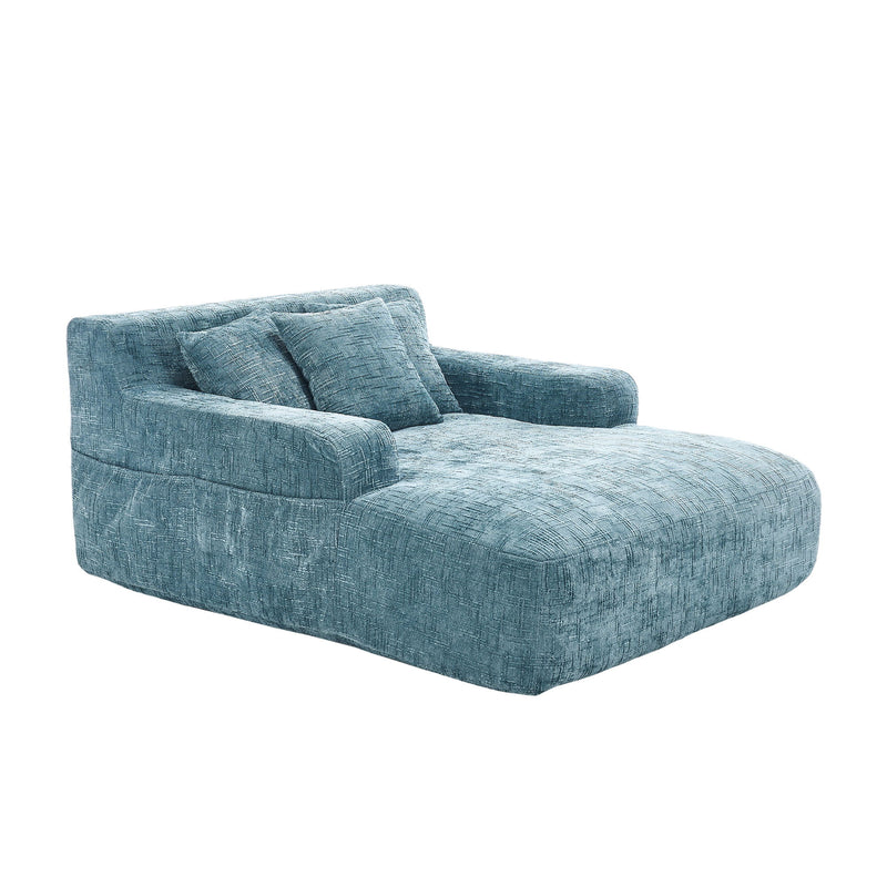 Chenille Interior Lazy Sofa Chaise Longue Armchair With 3 Pillows And Armrests