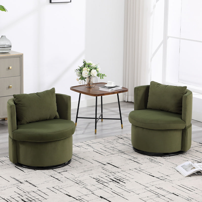 Upholstered Barrel Accent Chair With Ottoman, Living Room Side Chair With Storage, Single Sofa Armchair