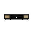 Modern Rattan Door Low TV Stand For TVs Up To 80" - Black