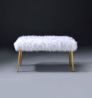 Bagley II - Faux Fur Bench - White / Gold
