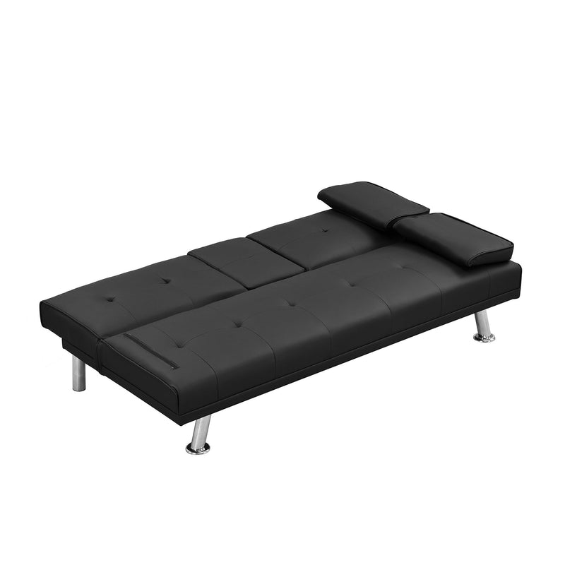 Modern Sofa Bed With Armrest 2 Holders, Wood Frame & Stainless Leg