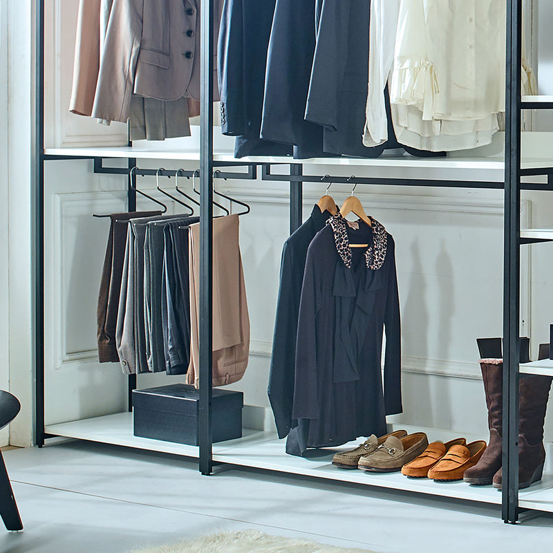 Fiona - Freestanding Walk In Wood Closet System With Metal Frame Durable Storage Solution Melamine - White