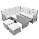 Outdoor Furniture Set Patio Rattan Furniture Set With Adjustable Table, Recliners With Extendable Side Tables And 2 Ottomans