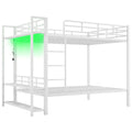 Bunk Bed With Storage Mesh Shelves, Clothes Hooks, LED Light