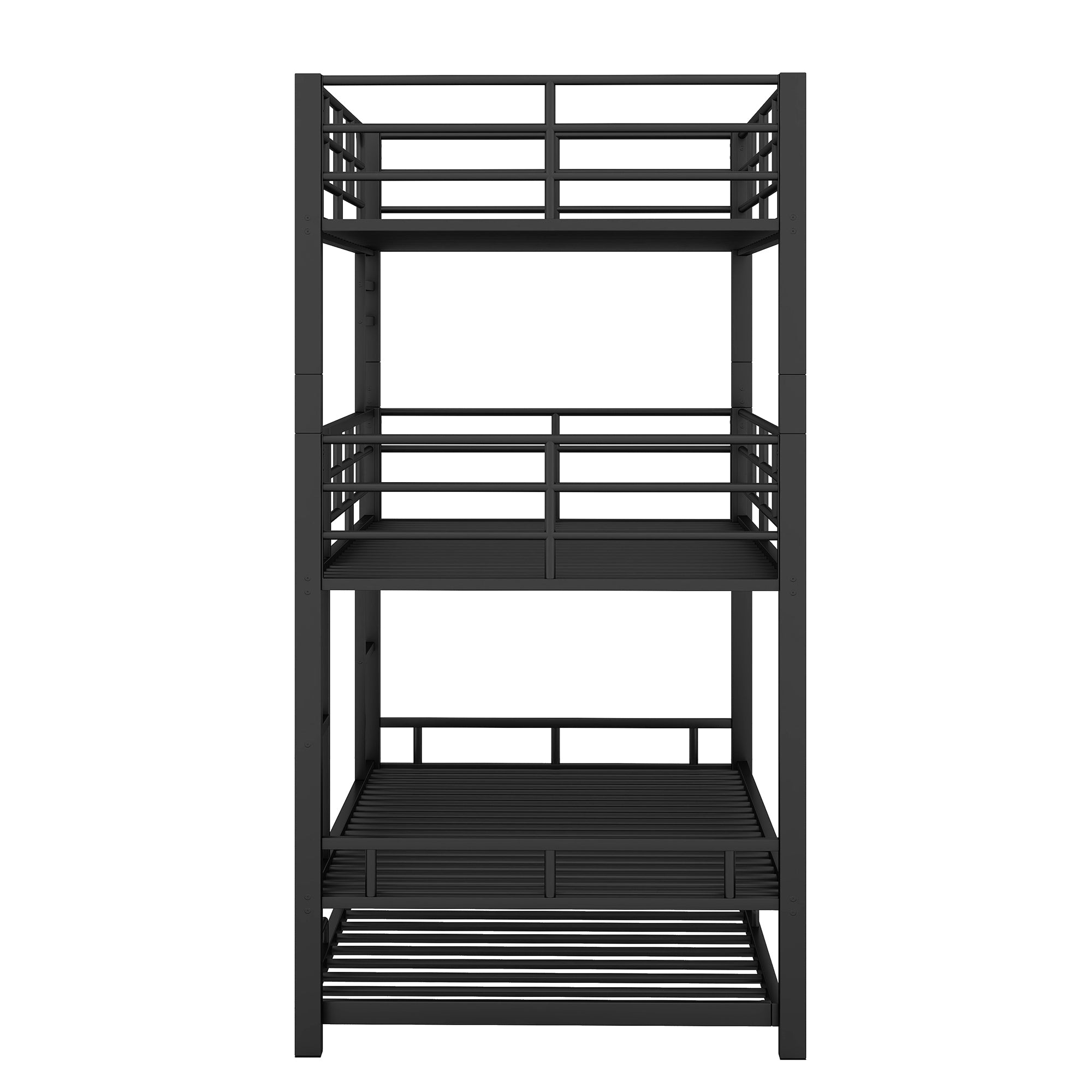 Metal Twin Size Triple Bunk Bed With Trundle, Black