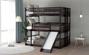 Full-Over-Full-Over-Full Triple Bed with Built-in Ladder and Slide , Triple Bunk Bed with Guardrails, Espresso(OLD SKU :LP000052AAP)