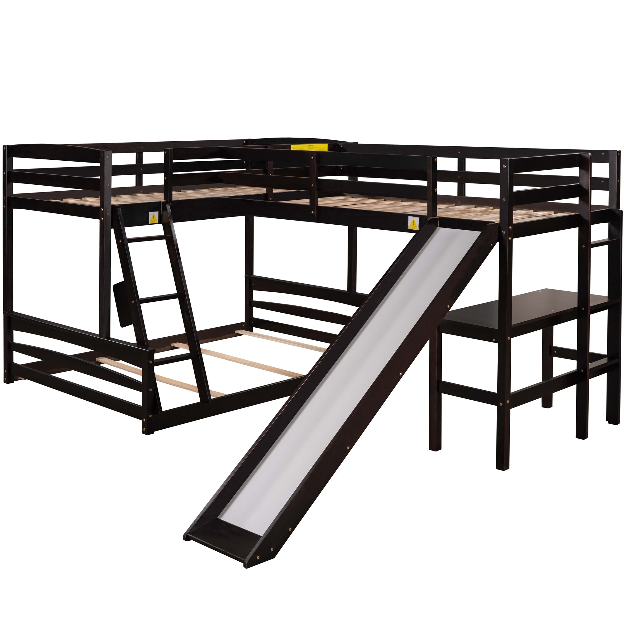 Twin over Full Bunk Bed with Twin Size Loft Bed with Desk and Slide,Full-Length Guardrail, Espresso - Atlantic Fine Furniture Melbourne FL