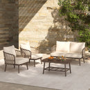 4 Piece Outdoor Patio Furniture Set, Metal Chairs With Woven Rope U Shaped Backrest