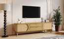 Rattan TV Stand For Tvs Up To 75'', Modern Farmhouse Media Console, Entertainment Center With Legs, TV Cabinet For Living Room, Home Theatre - Natural Wood