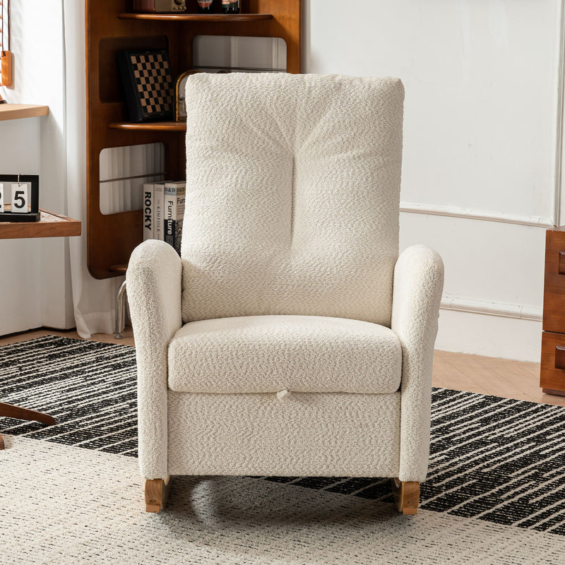 Accent Rocking Chair & Footrest High Back Rubber Wood Rocking Legs Bedroom Living Space - Beige