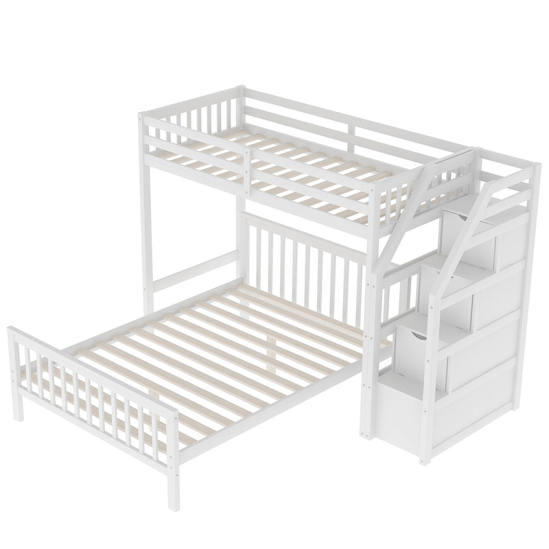 Twin over Full Loft Bed with Staircase,White(OLD SKU:SM000107AAK)