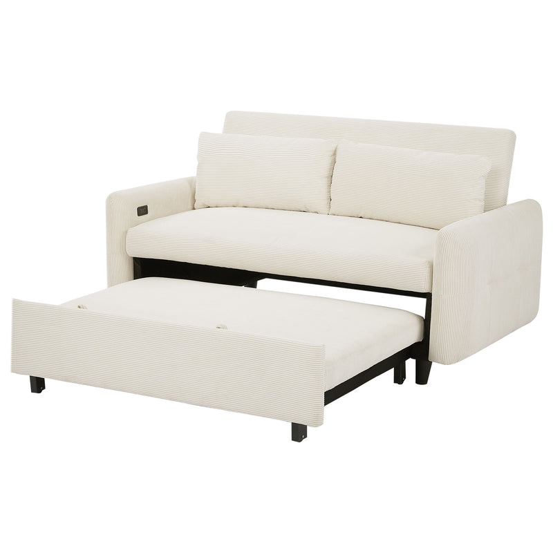 Pull-Out Sofa Bed Convertible Couch 2 Seat Loveseat Sofa Modern Sleeper Sofa With Two Throw Pillows And USB Ports For Living Room