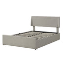 Full Size Sleigh Bed with Side-Tilt Hydraulic Storage System, Linen Upholstery, Gray
