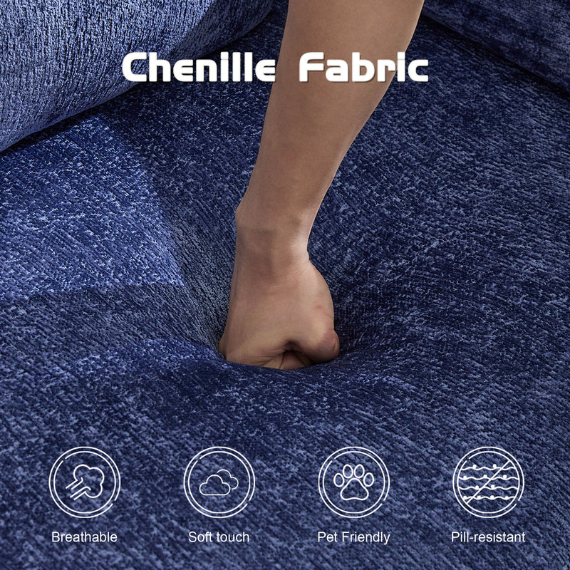 Convertible Floor Sofa Bed With Fixed Shape Frame For Living Room - Dark Blue
