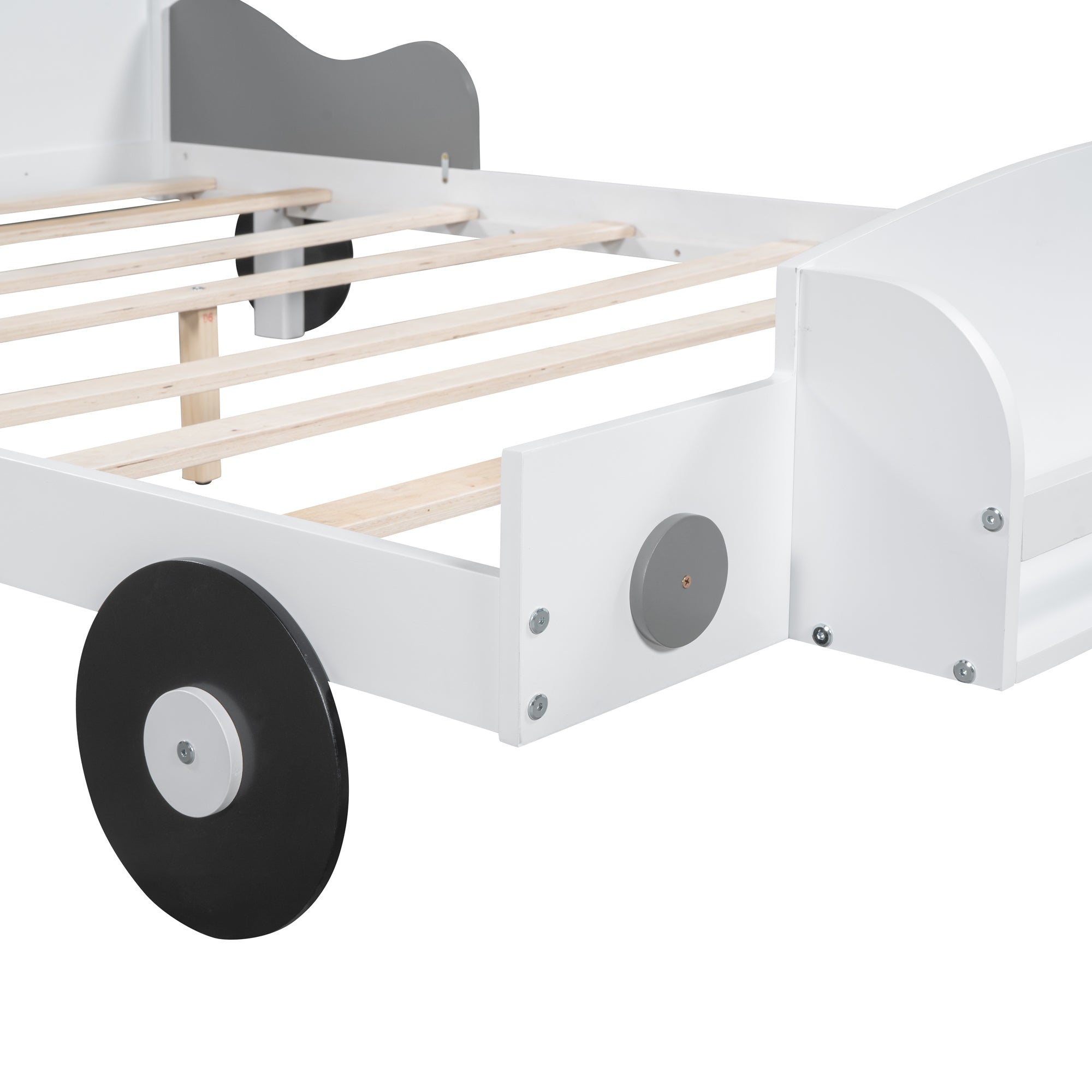 Full Size Car-Shaped Platform Bed,Full Bed with Storage Shelf for Bedroom,White - Atlantic Fine Furniture Melbourne FL