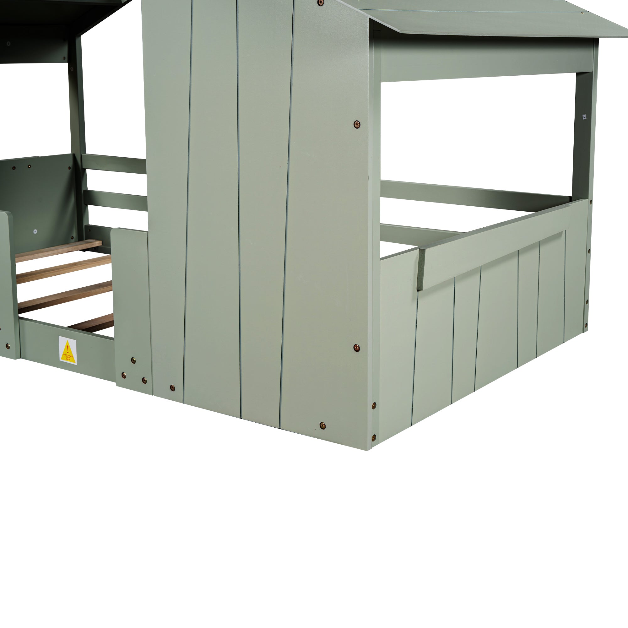 Wood Twin Size House Bed with Roof, Window and Guardrail, Light Green - Atlantic Fine Furniture Melbourne FL