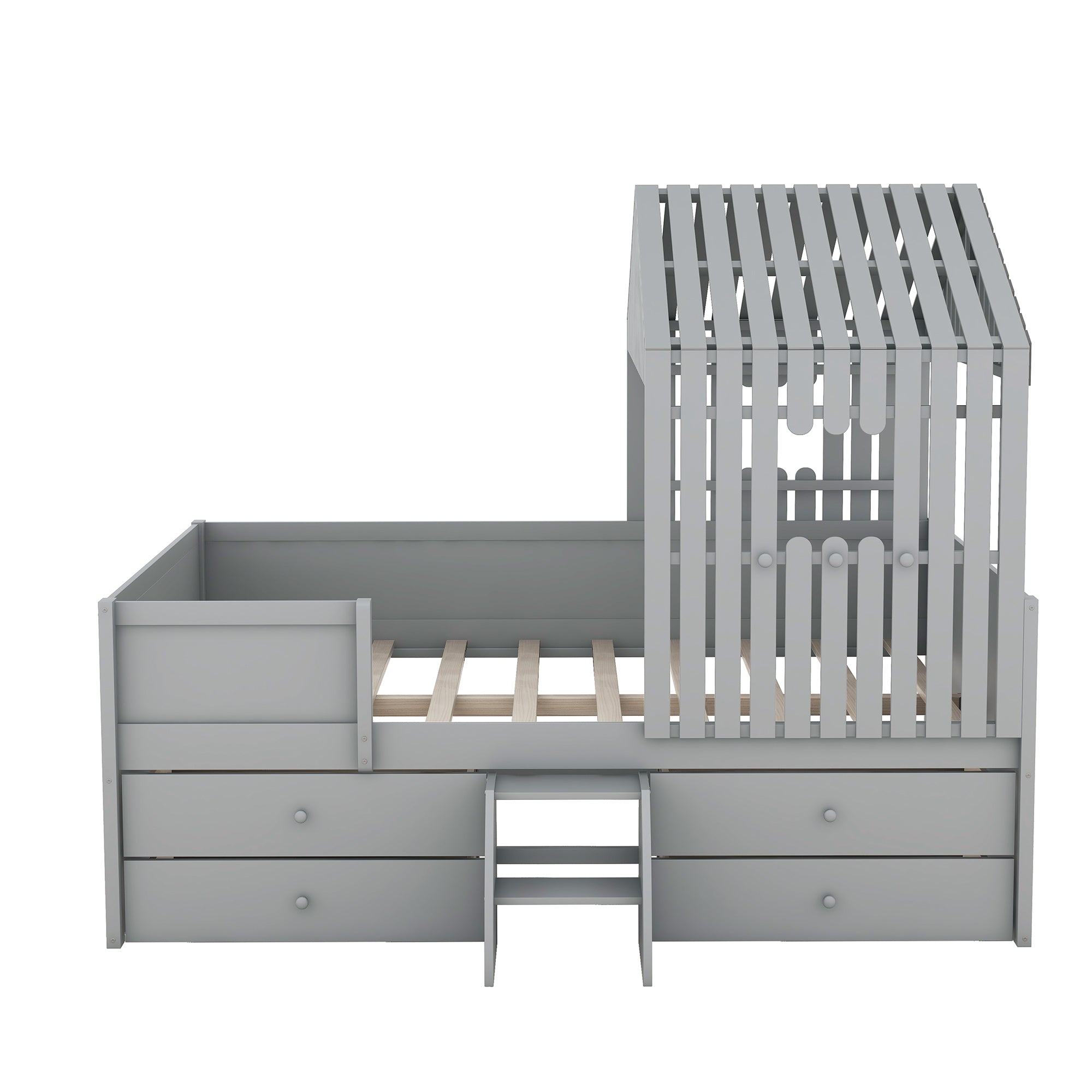 Full Size House Low Loft Bed with Four Drawers,Gray - Atlantic Fine Furniture Melbourne FL