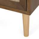 Contemporary End Table With Rattan - Walnut