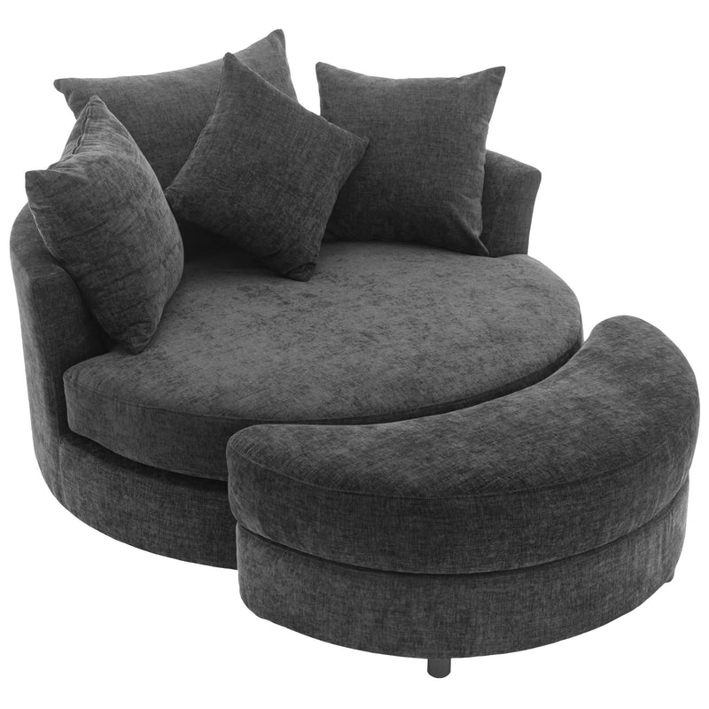 360° Swivel Accent Barrel Chair With Storage Ottoman & 4 Pillows, Modern Chenille Leisure Chair Round Accent For Living Room