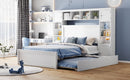Full Size Wooden Bed With All-in-One Cabinet, Shelf and Sockets, White